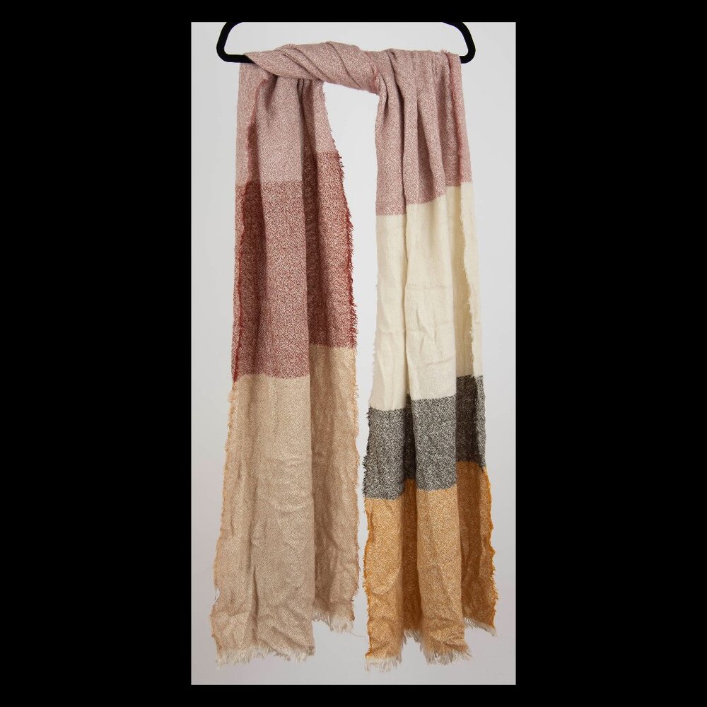 Globalla Womens 96"x27" Multicolor Colorblock Long Knit Fringe Scarf EUC